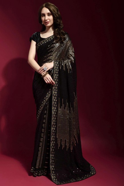 georgette brodée dorée robe de fête sari avec chemisier