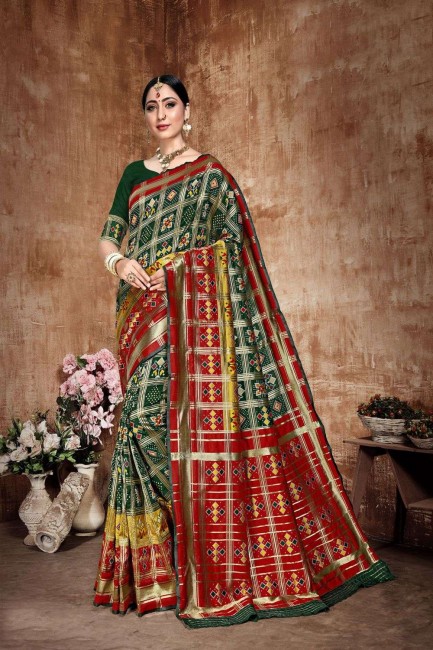 vert Banarasi soie rouge sud sari indien