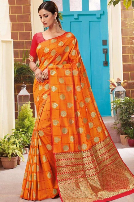 soie d'orange douce sari indien sud