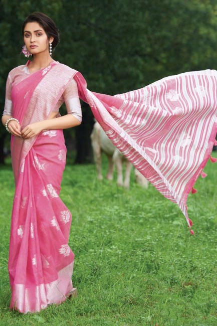coton rose et lin sari