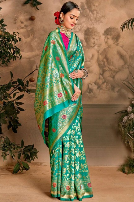 Art Vert Soie Fête Porter Sari