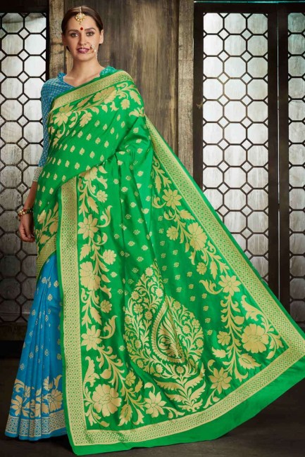 banarasi saris vert soie brute avec chemisier