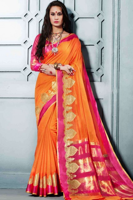 coton et soie en orange sari