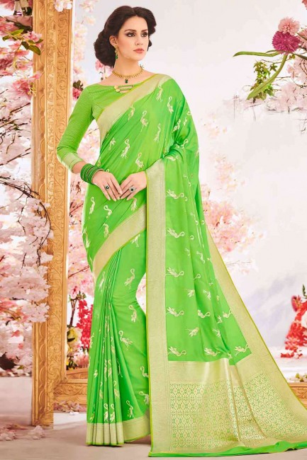 saris de soie brute banarasi avec en vert