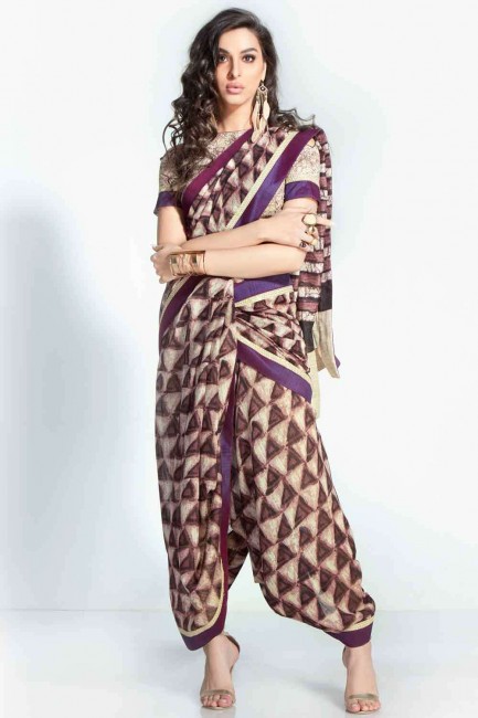 saris de soie tissé à la main imprimé en violet
