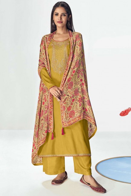 costume eid palazzo en soie jaune à impression numérique avec dupatta