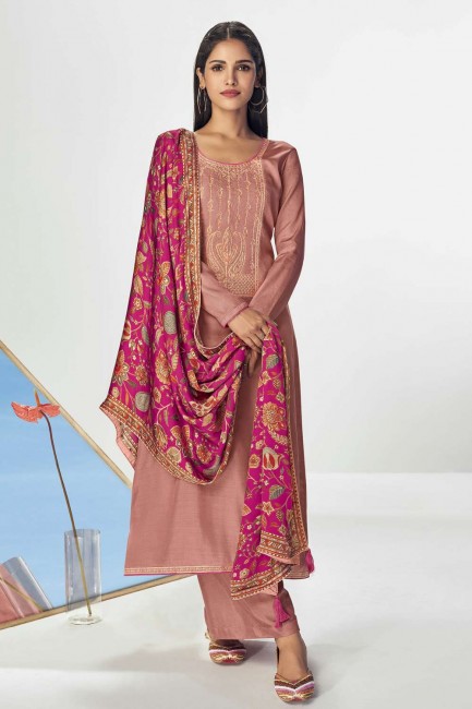 costume eid palazzo en soie à imprimé numérique rose clair