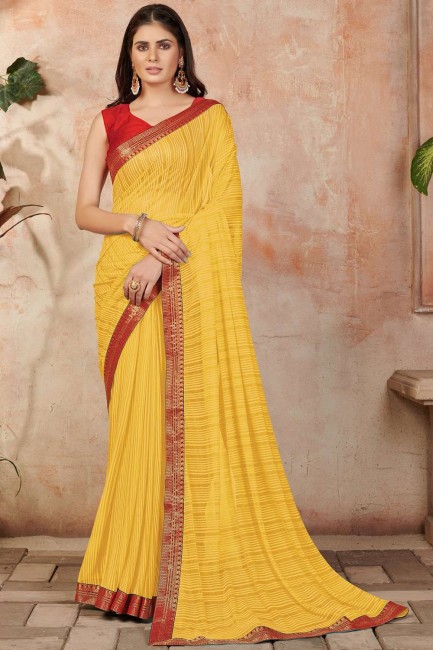 sari en lycra jaune avec dentelle
