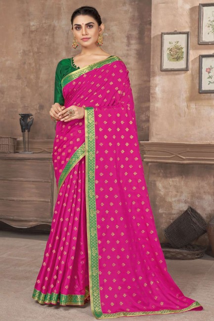 dentelle de soie magenta sari avec chemisier