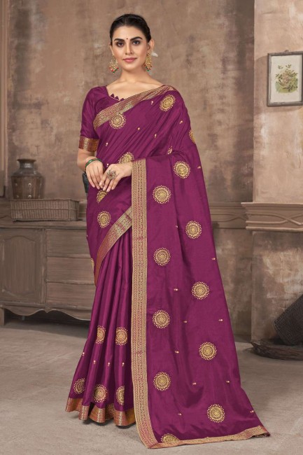 sari en soie avec imprimé en violet