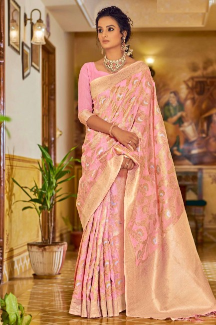 tissage lin sari en rose