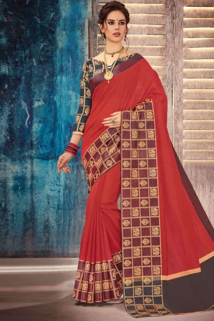 sari jacquard banarsi en rouge avec chemisier