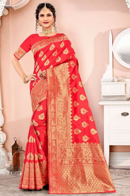 saris du sud de l’Inde en soie rouge avec zari, brodé