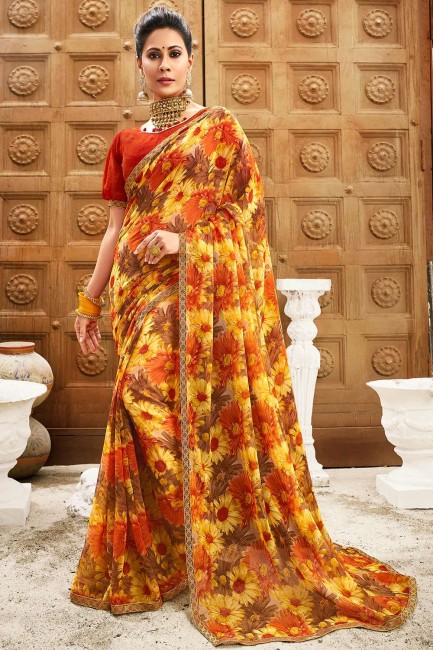 sari multicolore en mousseline imprimée