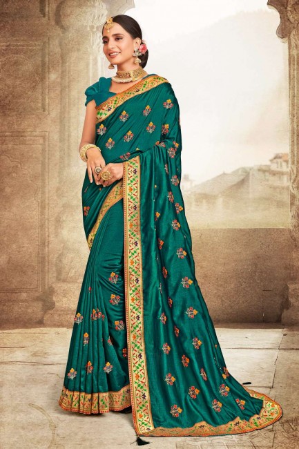véritable sari du sud de l'inde en soie avec bordure en dentelle brodée