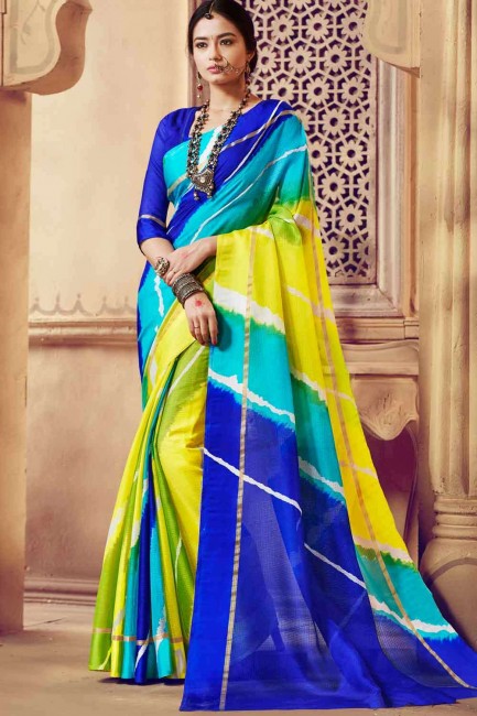 sari imprimé en soie multicolore avec chemisier