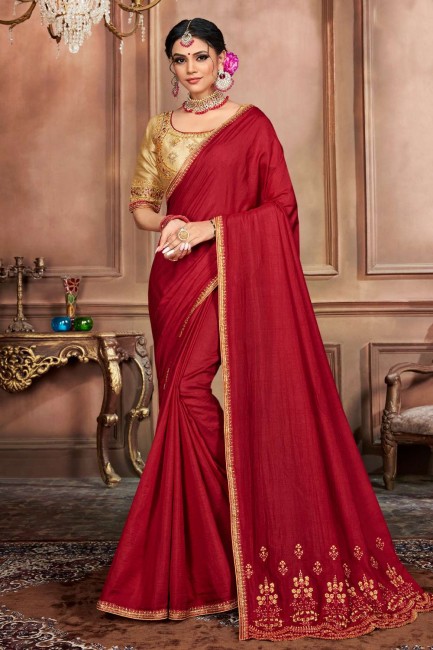 sari marron en soie à bordure en dentelle avec chemisier