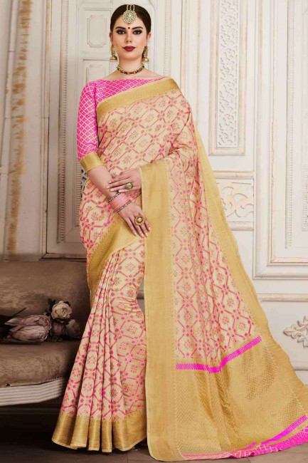saris sud-indien beige en soie avec chemisier