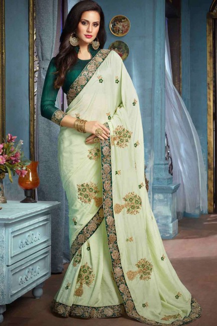 pista vert sud indien sari en soie d’art brodée