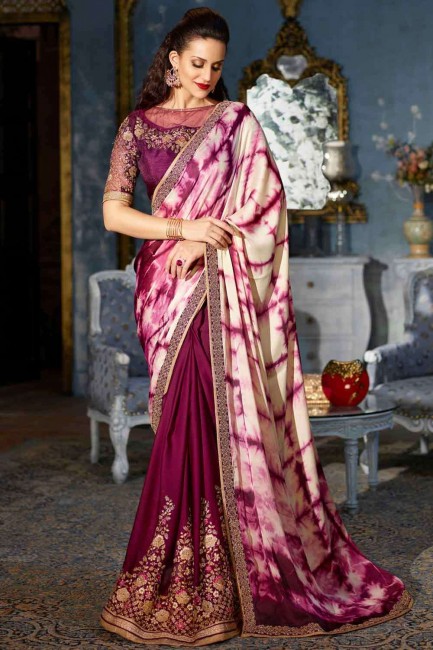 saris satiné dans le vin avec brodé