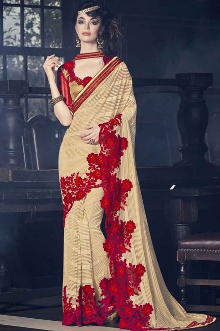 georgette de couleur brun clair et le papier de soie sari