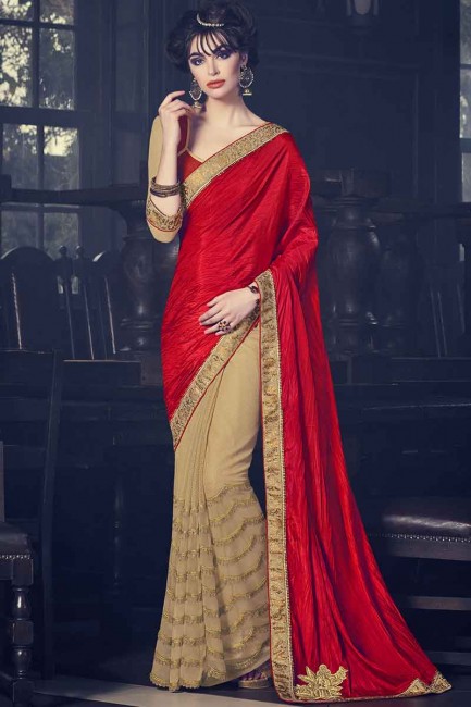 couleur rouge et beige tissus fantaisie net et du papier de soie sari