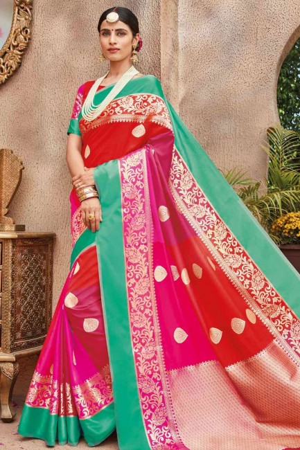 banarasi saris rouge soie brute avec chemisier