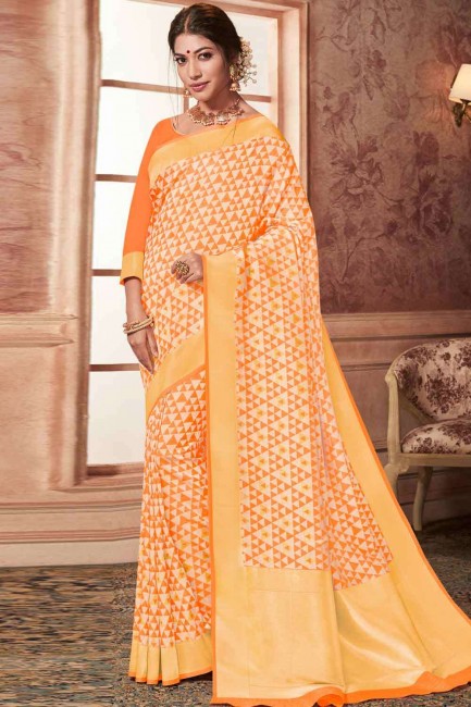 banarasi soie brute orange saris avec chemisier