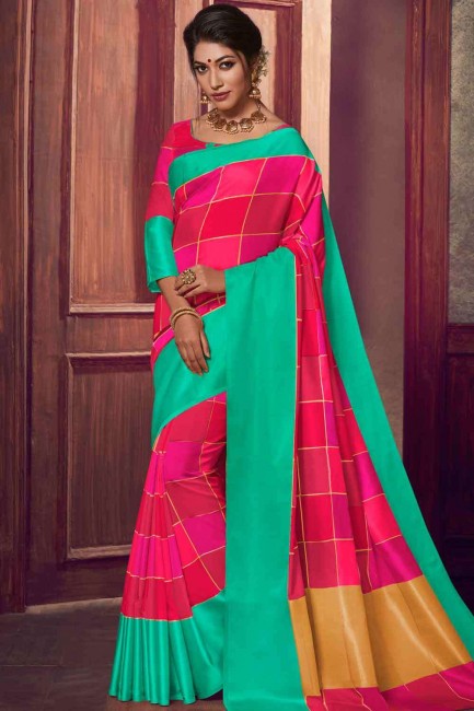 rouge banarasi saris de soie brute