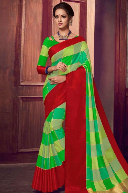 sari en soie brute banarasi en vert avec chemisier
