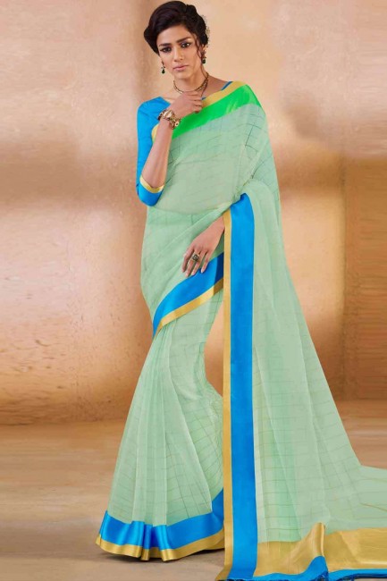 sari en soie turquoise avec chemisier
