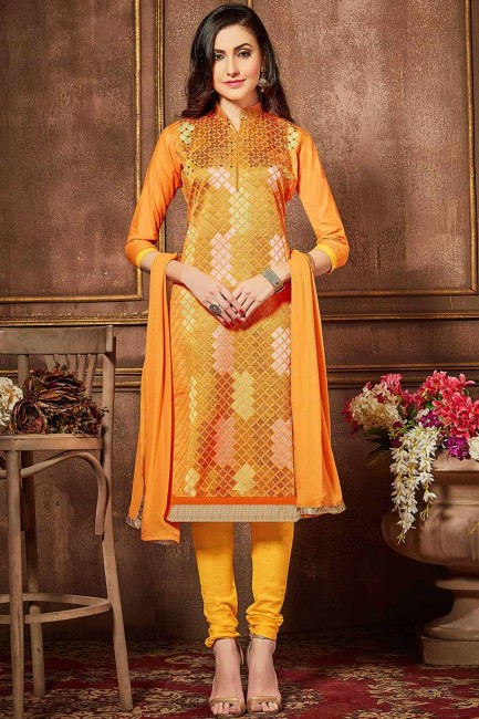 costume coton vernis couleur orange churidar