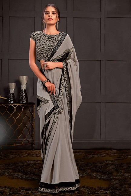 georgette et saris gris clair soie en paillettes