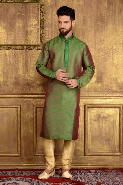 vert brocart de soie jaqurd usure ethnique kurta ready-made kurta payjama