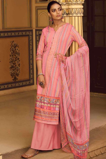 costume palazzo pashmina avec imprimé en rose