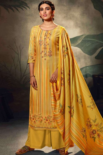 costume palazzo jaune en pashmina brodé