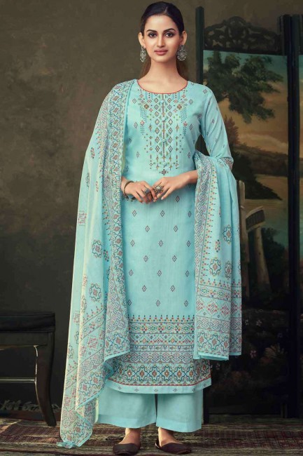costume palazzo en coton imprimé turquoise
