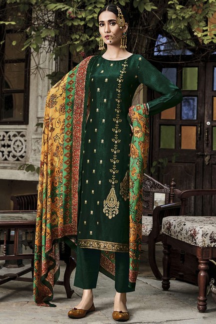 costume palazzo eid vert à paillettes de soie jacquard avec dupatta