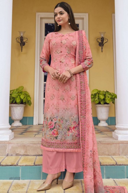 jam satin eid palazzo costume avec impression numérique en rose