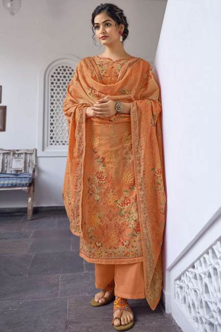 costume georgette eid palazzo avec impression numérique en orange