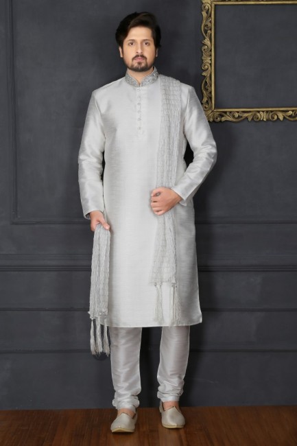 hors usure ethnique soie art blanc Banarasi kurta ready-made kurta payjama