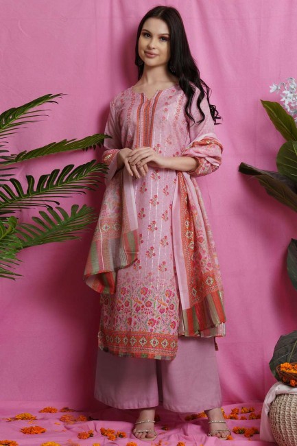 salwar kameez en soie à impression numérique en rose