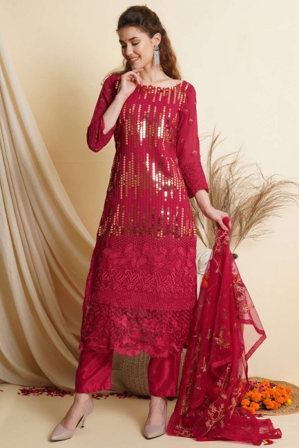 costume magenta diwali palazzo avec fil georgette