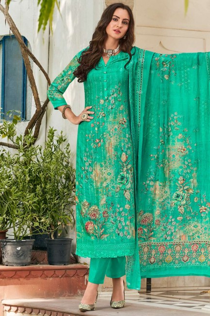 salwar kameez vert en mousseline avec impression numérique