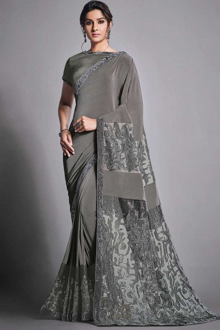 sari gris en lycra brodé de sequins