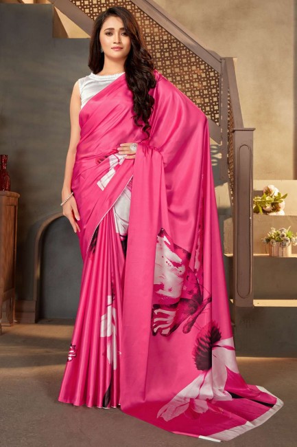 impression numérique satinée rose saris avec chemisier