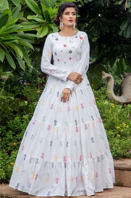 Costume Anarkali En Coton Blanc