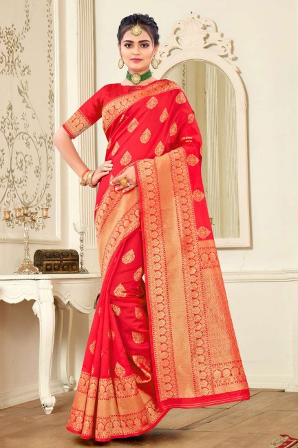 tissage banarasi soie rouge banarasi sari avec chemisier