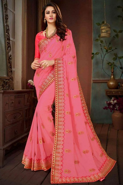 couleur rose vichitra saris en soie