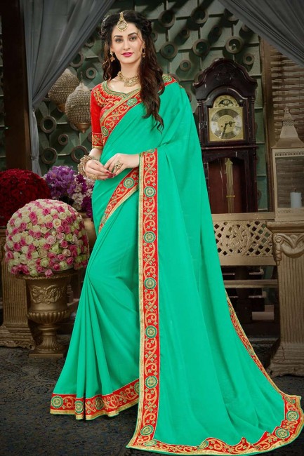 Aquamarine couleur georgette sari